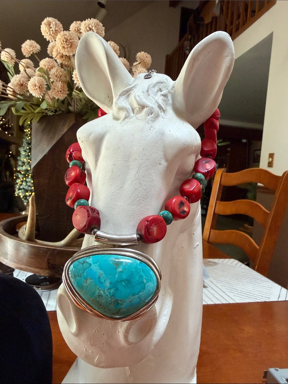BARSE -Show stopper!! Chucky Coral, Turquoise ‘ Sterling silver necklace - Picture 1 of 11